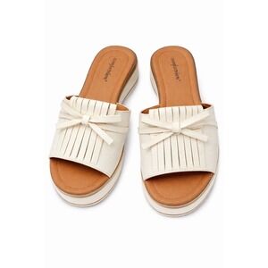 Comfortview Womens Size 10M White Bow Fringe Slide Sandals Comfort Vacation